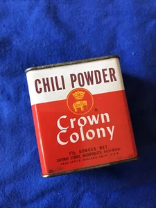 Vintage Crown Colony (SAFEWAY) CHILI POWDER 1 1/2 Oz spice tin | Chili recipe - Picture 1 of 10