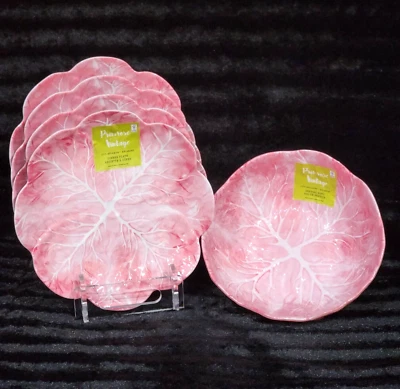 Primrose Vintage Pink Cabbage Leaf Melamine 4 Dinner Plates 1 Lrg Serving Bowl - Image 1 of 4