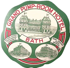 Etiqueta de equipaje vintage con goma vista exterior Grand Pump Room Hotel 4,5" H - Imagen 1 de 3
