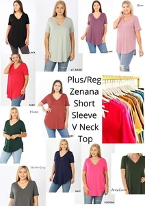 Plus/Reg Zenana Everyday Basic v neck relaxed t shirt tee top S M L XL 1X 2X 3X - Picture 1 of 20