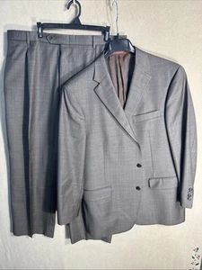 Hart Schaffner Marx 46R Extra Slim Brown Sharkskin Plaid Wool 2 Piece Suit 38x28 - Picture 1 of 18