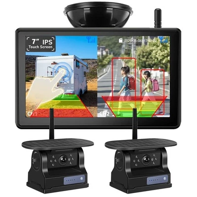 Solar Magnetic Wireless Reversing Camera+7" Touch Monitor DVR Car Truck Trailer - image 1 of 4