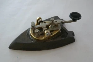 Vintage Brass Telegraph Key w/ Iron Base Ham Radio - Picture 1 of 10