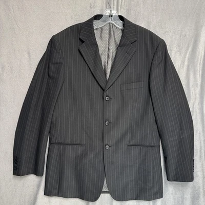 J. Ferrar Suit Jacket Blazer Mens 46 Black Pinstripe 3 Button Notch Lapel Lined - Image 1 of 4