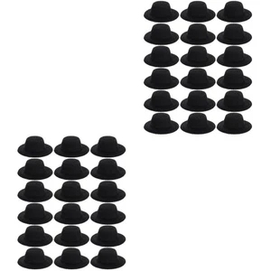  2 Pack Mini Black Fedora Hats Miniature Top Snowman for Crafts Doll - Picture 1 of 12