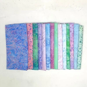 POUND PACK PLUS 1397 100% Cotton Batiks & Handpaint Fabric Scrap Blue Green Leaf - Picture 1 of 2