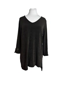 Chicos Travelers Womens V Neck Tunic Size 1 (8-10) Brown 3/4 Sleeves Pullover - Picture 1 of 8