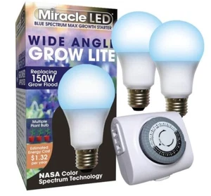 2 PACK! Miracle LED Blue Spectrum LED Grow Light Bulb with BONUS Timer , 11 Watt - Picture 1 of 3