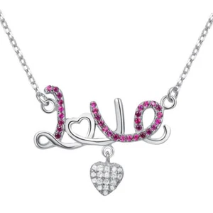 Love Heart Sterling Silver Pendant Necklace 40+5cm Link Chain Girlfriend Gift - Picture 1 of 7