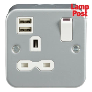ML MR9124 Metal Revestido Metal Metal 13A 1G Enchufe Conmutado con Doble Cargador USB 2.4A - Imagen 1 de 1