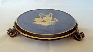 VICTORIAN FOOTED ENGLISH TEA TILE BLACK w/ GOLD - Picture 1 of 3