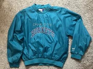 Vintage 80s 90s Charlotte Hornets Large Pullover - Starter Warm Up Official NBA - Picture 1 of 10