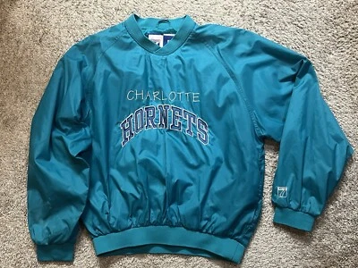 Vintage 80s 90s Charlotte Hornets Large Pullover - Starter Warm Up Official NBA - Image 1 of 4