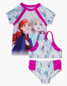 FROZEN Swimsuit Toddler Girls Size 2 3 4 Disney Princess Rash Guard Shirt Bikini - Picture 1 of 3