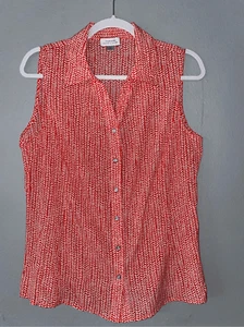Tahari red/white sleeveless button up collar lightweight size Med. - Picture 1 of 3