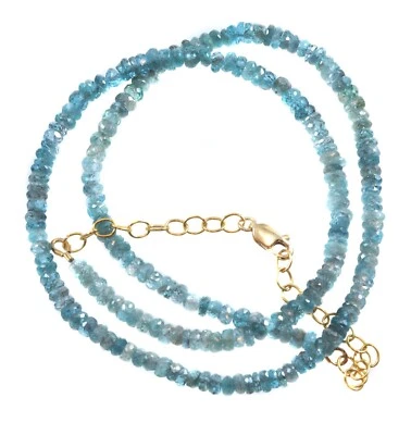 Blue Zircon Necklace Solid Strand 20 Inch Sterling Silver 14k Yellow Gold Fill - Image 1 of 2