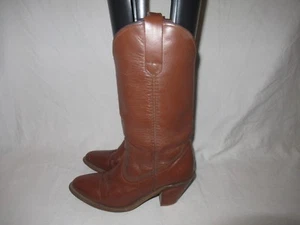 FRYE WOMENS BROWN LEATHER PULL ON STACKED HEEL COWBOY BOOTS SZ 6.5 B - Picture 1 of 9