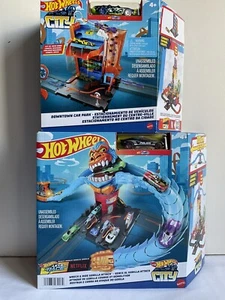 Hot Wheels City Wreck & Ride Gorilla Attack & Downtown Car Park Sets New - Picture 1 of 3