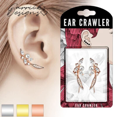 Crystal and Pearl Feather Ear Crawler, Earrings - Image 1 of 4