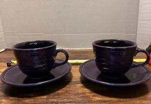 Fiesta Homer Laughlin Cup And Saucer Set Lot Of 2 (4pcs Total), Mulberry - Picture 1 of 7