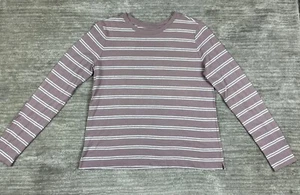 Loft Top Womens Medium Purple White Stripe Longsleeve Shirt Casual - Picture 1 of 10