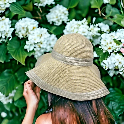 Шляпа от солнца Magid Hats 100% бумажная тканая соломенная широкополая гибкая металлик - Изображение 1 из 4