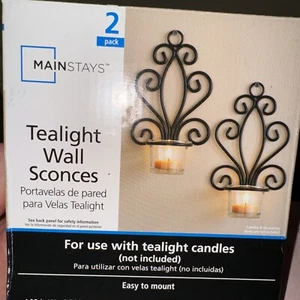Mainstays Home Trends Set Of 2 Tealights Wall Sconces Black New - Picture 1 of 3