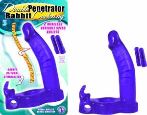 Double Penetrator Rabbit Cockring & Stretchy Vibe Dong W/ Tickler Purple, New