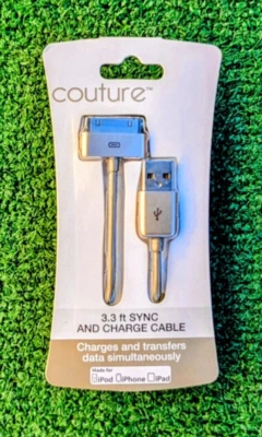 COUTURE 3.3 Ft Sync & Charge Data Transfer Cable For iPOD iPHONE iPAD Silver NIP - Image 1 of 2