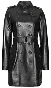 Women Black Real Leather Steampunk Trench Long Coat Goth Metrix Style Overcoat - Picture 1 of 3