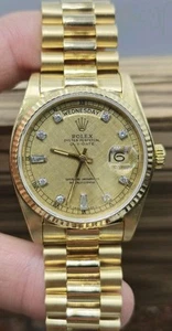 Rolex Presidential 18038 18k Yellow Gold - Diamond Linen Dial Watch.  Stunning - Picture 1 of 22