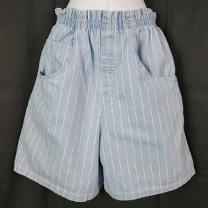 Vtg Dakota Sport Lt Blue Denim Shorts Pinstripes w Paperbag Waist Size 10 - Picture 1 of 22