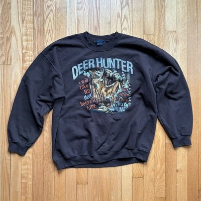 Vintage Deer Hunter Puritan Mens Crewneck Sweatshirt Large Brown Buck Whitetail - Imagem 1 de 3