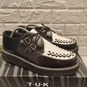 T.U.K Creeper Sneaker Schwarz & Weiß Leder Herren Größe 10 EU44 Leder Plateau - Bild 1 von 17