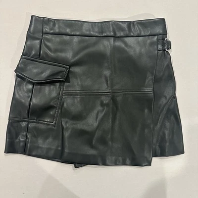 Girls Zara Faux Leather Mini Cargo Skirt With Shorts Skort Size 11/12 - Image 1 of 4