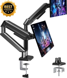 Dual Monitor Desk Mount 13-32" Full Motion Gas Spring Arm 2-9kg C-Clamp Grommet - Picture 1 of 10