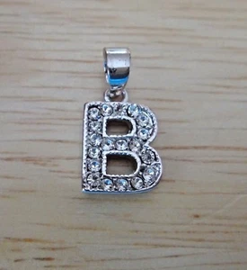 Sterling Silver 3D 11x8mm Clear Crystals on Alphabet Letter Initial B Charm  - Picture 1 of 4