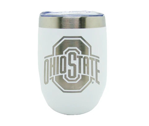 Ohio State Buckeyes Stainless Steel Stemless Wine Glass Tumbler 12 oz White Cover