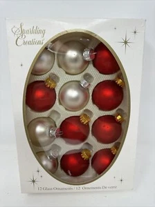 SPARKLING CREATIONS 12 Red And silver Satin Glass Ball Ornaments - Picture 1 of 7