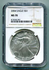 2004 AMERICAN SILVER EAGLE NGC MS70 BROWN MS 70 PRISTINE COIN AND SLAB PQ