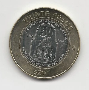 MEXICO 20 Pesos 2016 (issued 2017) 50th Ann of the plan bimetal KM 988 UNC - Picture 1 of 2