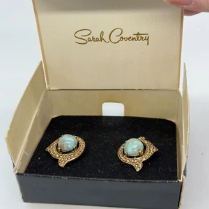 Vintage Sarah Coventry Remembrance Earrings Faux Turquoise NEW - Picture 1 of 6