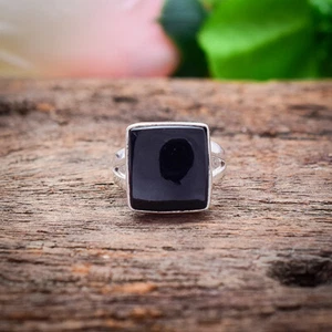 Pintoresco Ónice Negro Gema 925 Plata de Ley Handmade Anillo Pulgar Joyería - Imagen 1 de 5