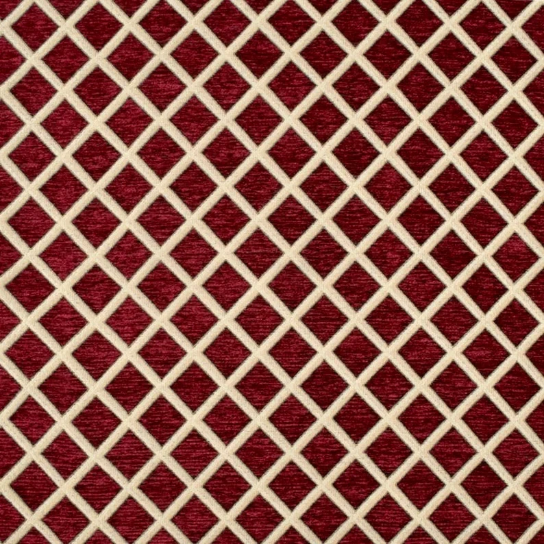 Upholstery Chenille Crimson Diamond Drapery home fabric by the yard  57" Wide - Image 1 of 1