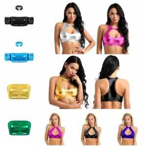 Womens Leather Crop Top Shirt Backless Sleeveless Tank Tops Vest Blouse Bandeau  - Picture 1 of 94