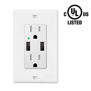 4.2A Wall USB Charger Receptacle Outlet 15A Duplex Tamper Resistant Socket Plug - Picture 1 of 15