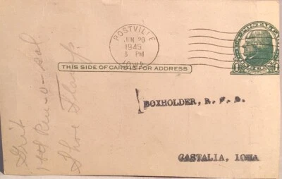 Postal publicitaria vintage 1945, Hall Robert's Son, Postville, Iowa. Castalia, Foto 1 de 4