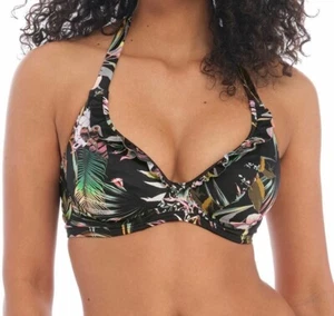 Freya Tahiti Nights Bikini Top Black Size 28G Underwired Plunge Halter Neck New - Picture 1 of 3