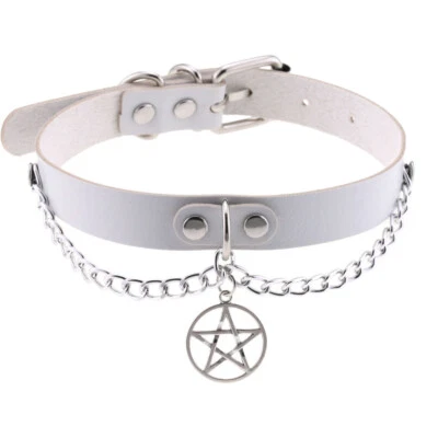 Gothic Punk Style Leather Chain Choker Collar with Pentagram Charm Necklace - Image 1 of 4