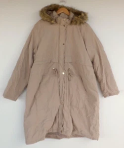 New Autograph Jacket 22 Womens Camel Anorak Drawstring Faux Fur Hood Longline - Picture 1 of 9